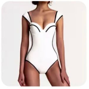 Retro white striped push up one piece swimsuit